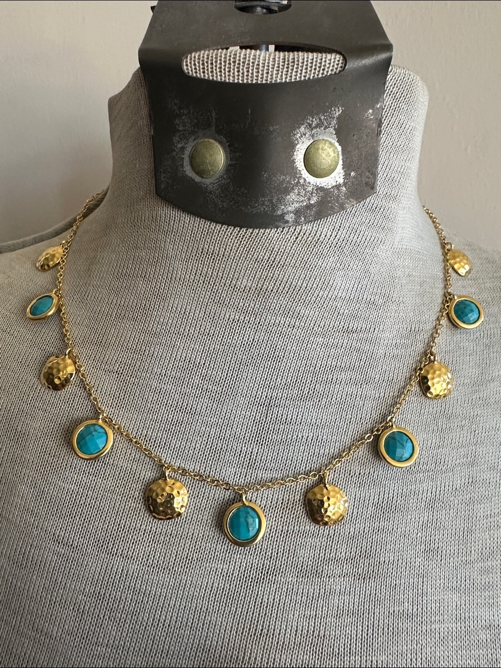 Gold Plated Necklace with Turquoise Blue Gem Accents - MELINDA MARIA - Picture 4 of 6